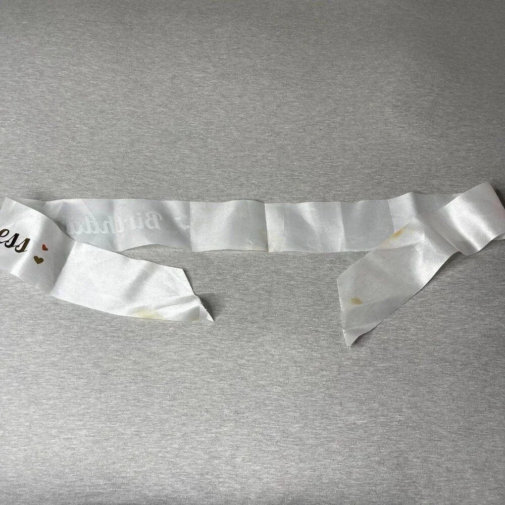 Birthday Princess White & Gold Script Party Favor Sash